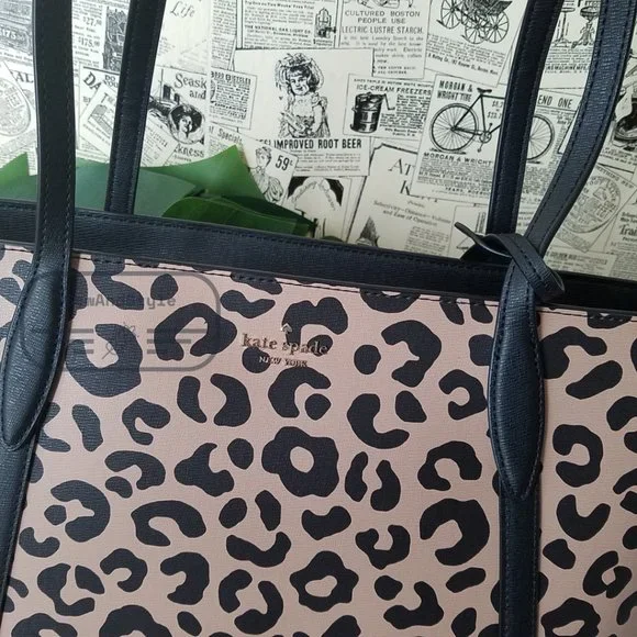 Kate Spade NWT Black Cara Leopard Animal Print Large Leather Tote Shoulder Bag - Picture 7 of 13